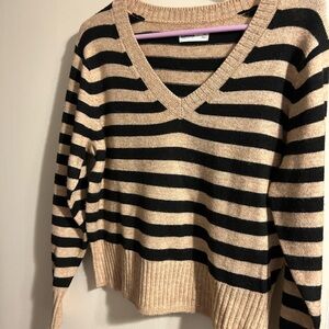 Sonoma V-Neck Sweater with Black and Tan Stripes